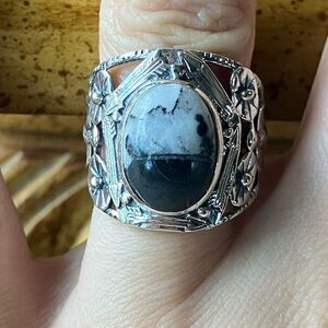 Natural White Buffalo Sterling Silver Ring Size 7